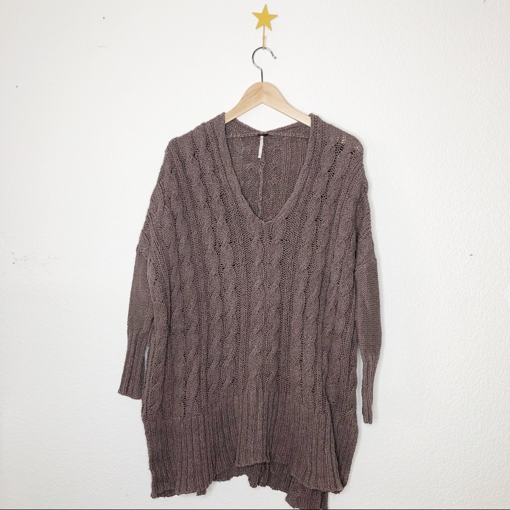 Free People Easy V Light Purple Long Line Cable Knit Sweater